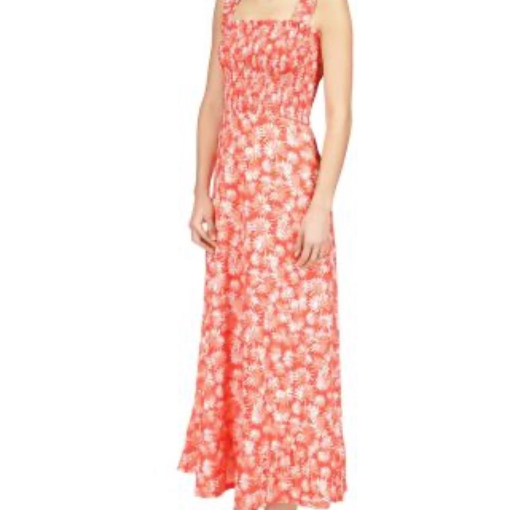 Michael Kors Coral Floral Maxi Dress With Smocked Bodice